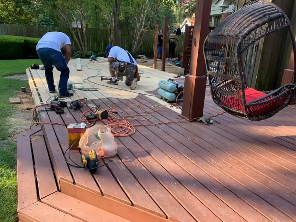 Wood deck freshly stained by Alex's Painting & Remodeling.
